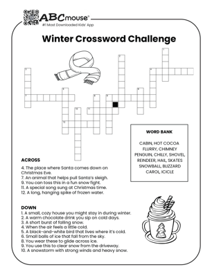 Winter challenge crossword free printable for kids from ABCmouse.com.