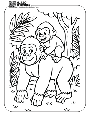 Free printable gorilla coloring page for kids from ABCmouse.com. 