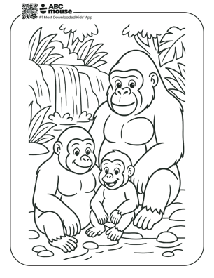 Free printable gorilla family coloring page for kids from ABCmouse.com. 