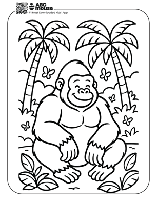 Free printable gorilla coloring page for kids from ABCmouse.com. 