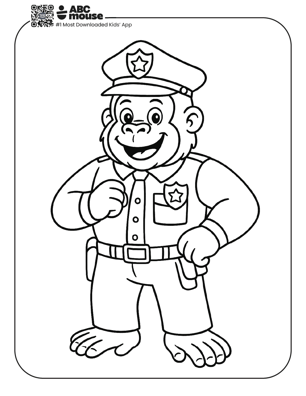 Free printable gorilla police officer coloring page for kids from ABCmouse.com. 