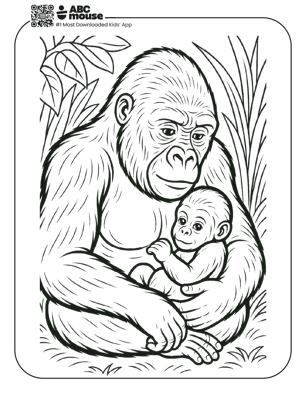 Free printable realistic gorilla coloring page for kids from ABCmouse.com. 