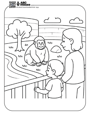 Free printable gorilla coloring page for kids from ABCmouse.com. 