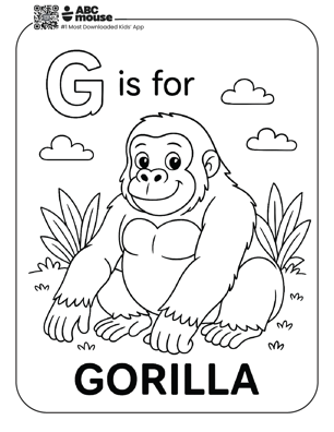 Free printable G is for gorilla coloring page for kids from ABCmouse.com. 