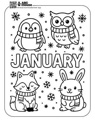 Free printable January themed coloring page for kids from ABCmouse.com. 