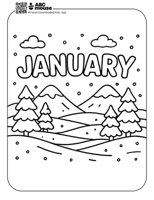 Free printable January themed coloring page for kids from ABCmouse.com. 