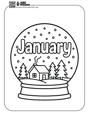 Free printable January snow globe themed coloring page for kids from ABCmouse.com. 