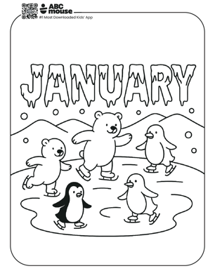 Free printable January themed coloring page for kids from ABCmouse.com. 