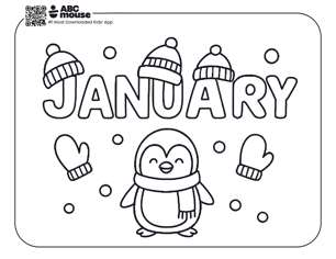 Free printable January themed coloring page for kids from ABCmouse.com. 