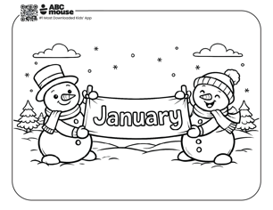 Free printable January themed coloring page for kids from ABCmouse.com. 