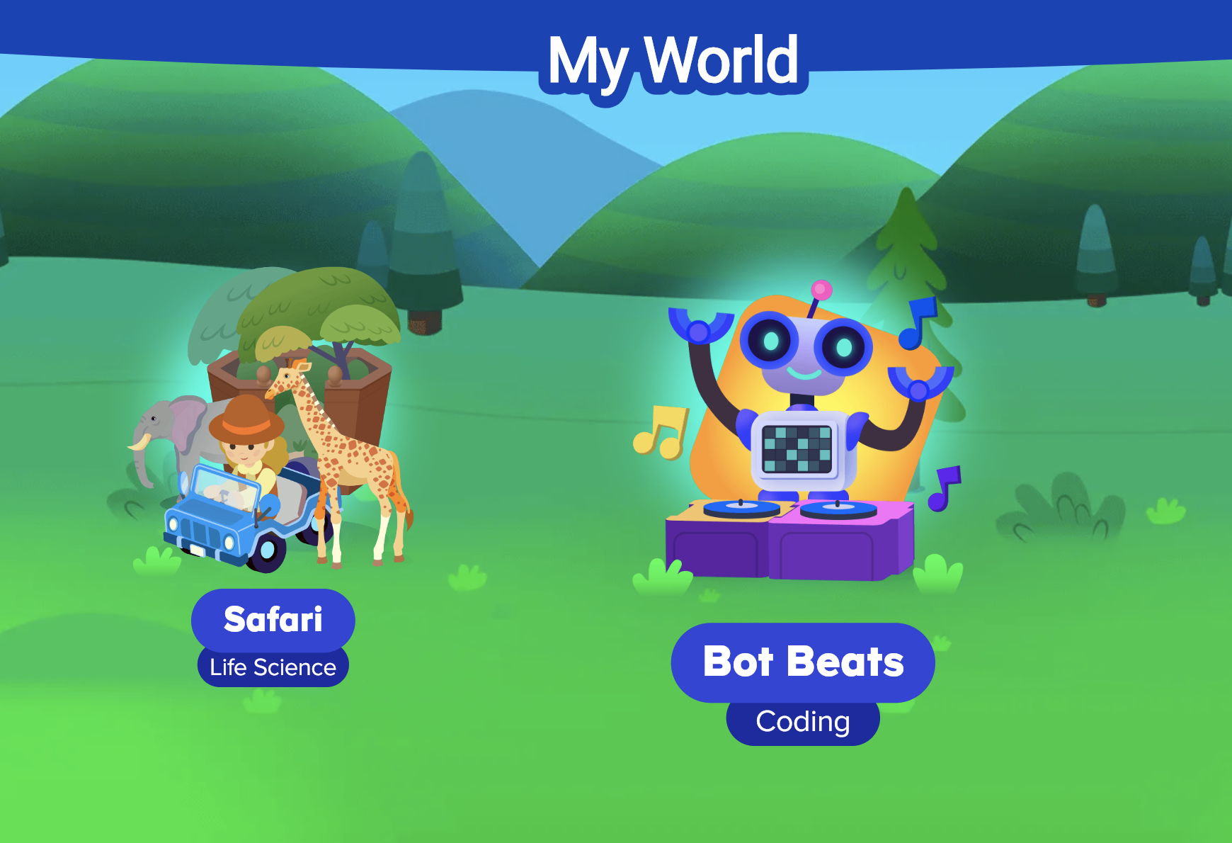 ABCmouse 2.0 app home screen showing bot beets and safari.