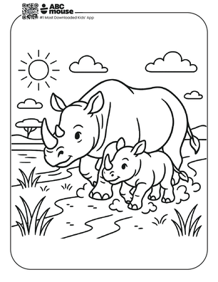 Free printable mother and baby rhinoceros coloring page for kids from ABCmouse.com. 