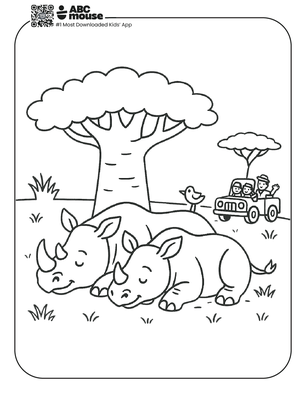 Free printable sleeping rhinoceros coloring page for kids from ABCmouse.com. 