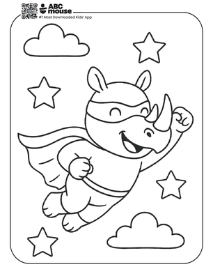 Free printable rhinoceros hero coloring page for kids from ABCmouse.com. 
