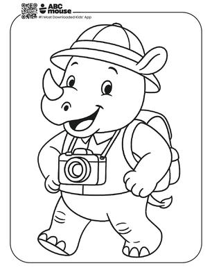 Free printable rhinoceros explorer coloring page for kids from ABCmouse.com. 