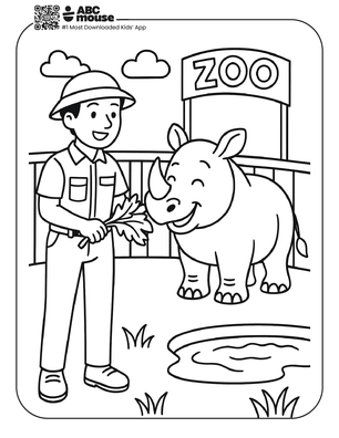 Free printable rhinoceros at the zoo coloring page for kids from ABCmouse.com. 