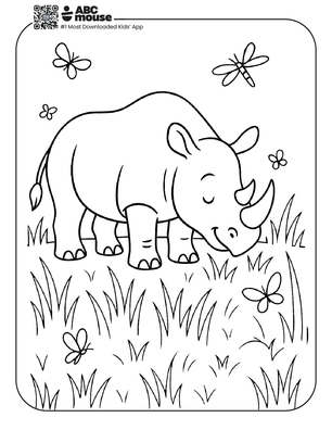 Free printable rhinoceros coloring page for kids from ABCmouse.com. 