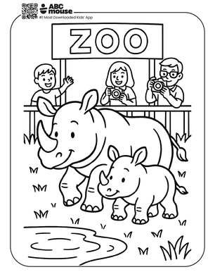 Free printable rhinoceros at the zoo coloring page for kids from ABCmouse.com. 