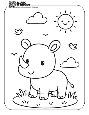 Free printable cartoon rhinoceros coloring page for kids from ABCmouse.com. 
