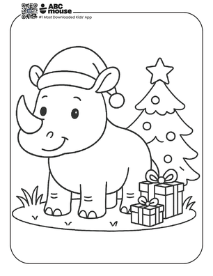 Free printable rhinoceros at Christmas coloring page for kids from ABCmouse.com. 