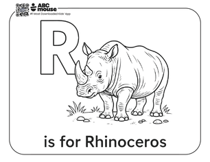 Free printable r is for rhinoceros coloring page for kids from ABCmouse.com. 