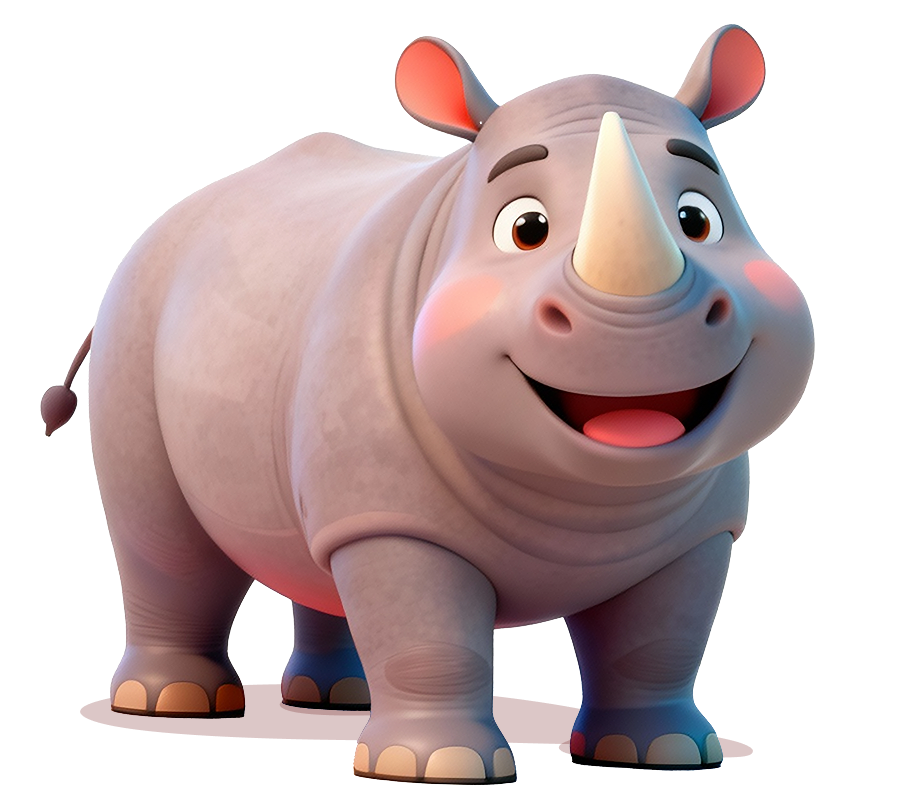 Fun 3D cartoon rhinoceros character. 