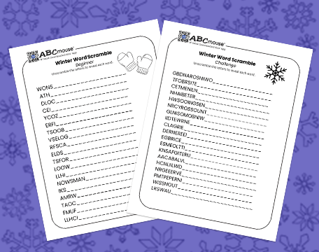 Free printable winter word scrambles for kids from ABCmouse.com.