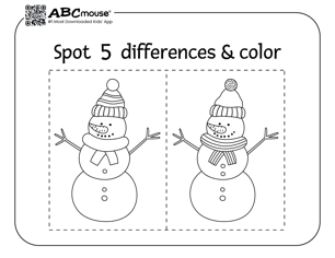 Free printable spot 5 differences coloring page for kids from ABCmouse.com.