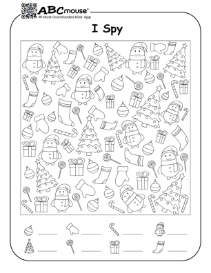 Free printable Christmas I spy page for kids from ABCmouse.com.