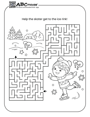 Free printable winter ice skater maze puzzle for kids from ABCmouse.com.