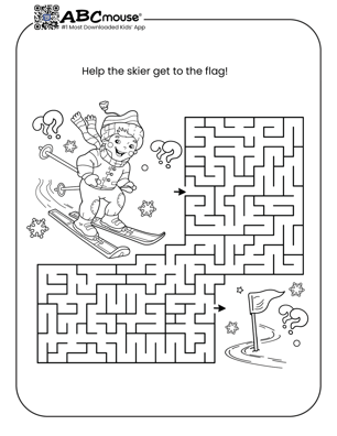 Free printable winter skier maze puzzle for kids from ABCmouse.com.