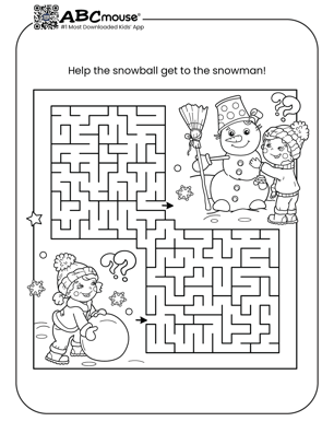 Free printable winter snowman maze puzzle for kids from ABCmouse.com.