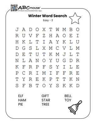 Free printable easy winter word search for kids from ABCmouse.com.