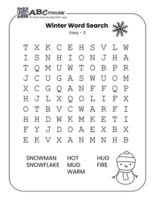 Free printable easy winter word search for kids from ABCmouse.com.