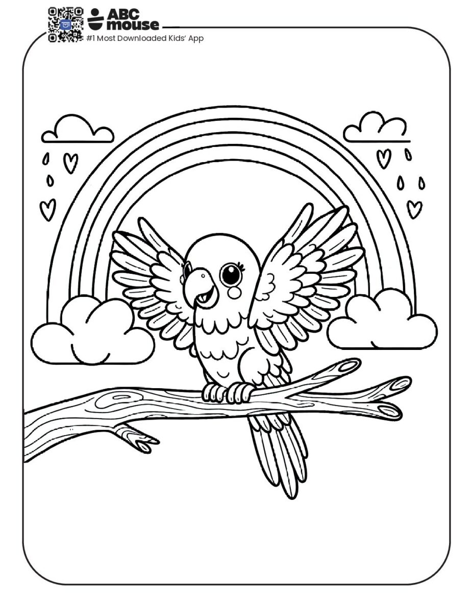 Parrot and Rainbow Coloring Page | ABCmouse