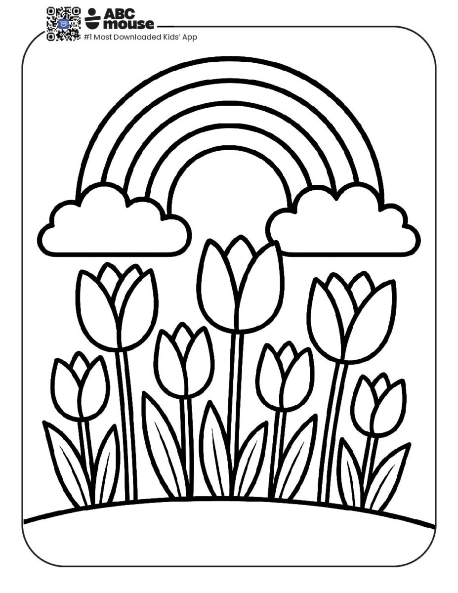 Simple spring flowers and rainbow Coloring Page | ABCmouse