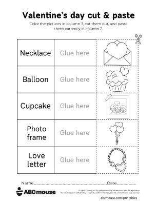 Free printable Valentine's day cut and paste worksheet for kids from ABCmouse.com.