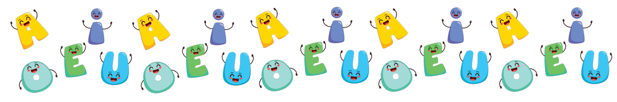 Cute little a, e, i, o, u, banner.