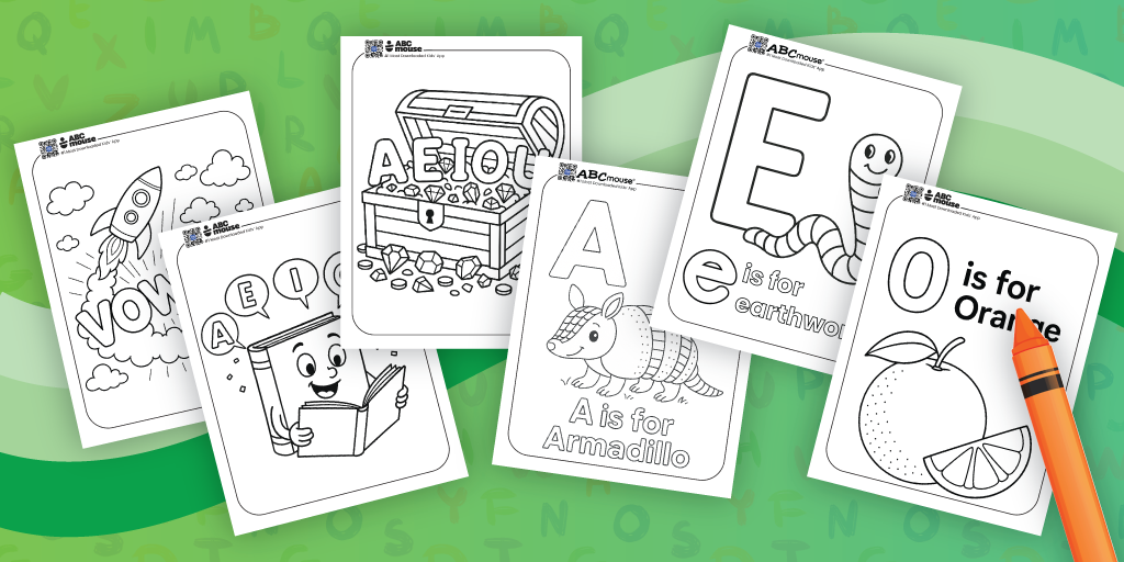 Free printable vowel coloring pages for kids from ABCmouse.com.