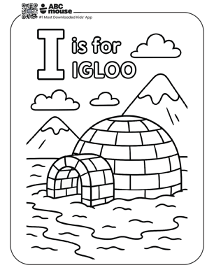 Free printable letter i is for igloo coloring pages for kids from ABCmouse.com.