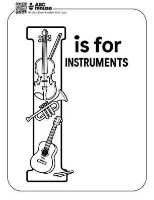 Free printable letter i is for instruments coloring pages for kids from ABCmouse.com.