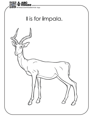 Free printable letter i is for impala Coloring pages for kids from ABCmouse.com.