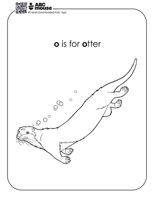 O is for otter free printable coloring page for kids from ABCmouse.com.