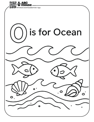 O is for Ocean free letter O coloring page for kids to print on ABCmouse.com.