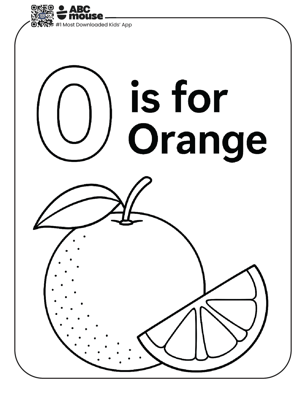 O is for orange free letter O coloring page for kids to print on ABCmouse.com.