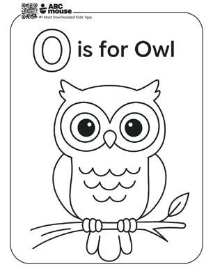 O is for Owl free letter O coloring page for kids to print on ABCmouse.com.