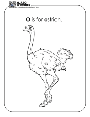 O is for ostrich free printable coloring page for kids from ABCmouse.com.