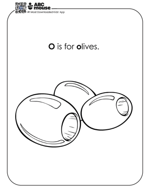 O is for olives free printable coloring page for kids from ABCmouse.com.