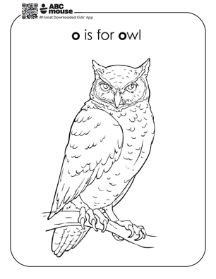O is for owl free printable coloring page for kids from ABCmouse.com.