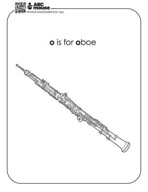 O is for oboe free printable coloring page for kids from ABCmouse.com.